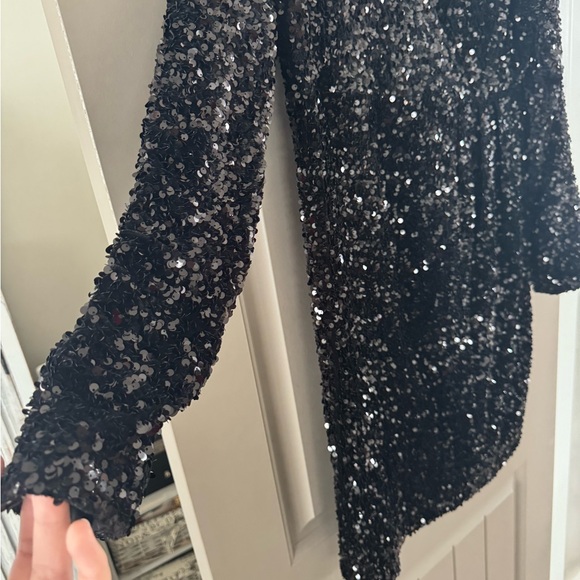 Black Sequin Embellished Mini Dress - Picture 3 of 5